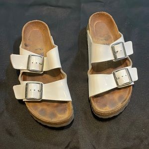 White Patent Leather Two Strap Birkenstock